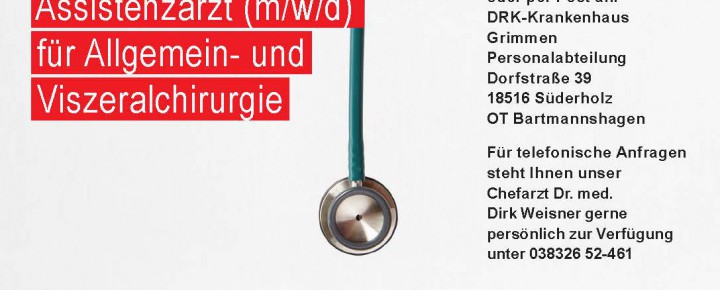 Stellenangebot Medizinischer Fachangestellter (m/w/d) als Sonografie-Assistenz für den ambulanten Bereich DRK-Krankenhaus Neustrelitz